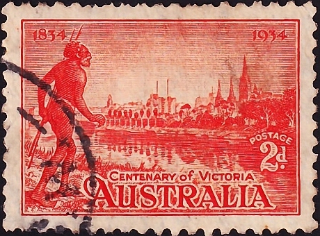 Австралия 1934 год . Мельбурн и река Ярра , 2 p . Каталог 0,5 €.
